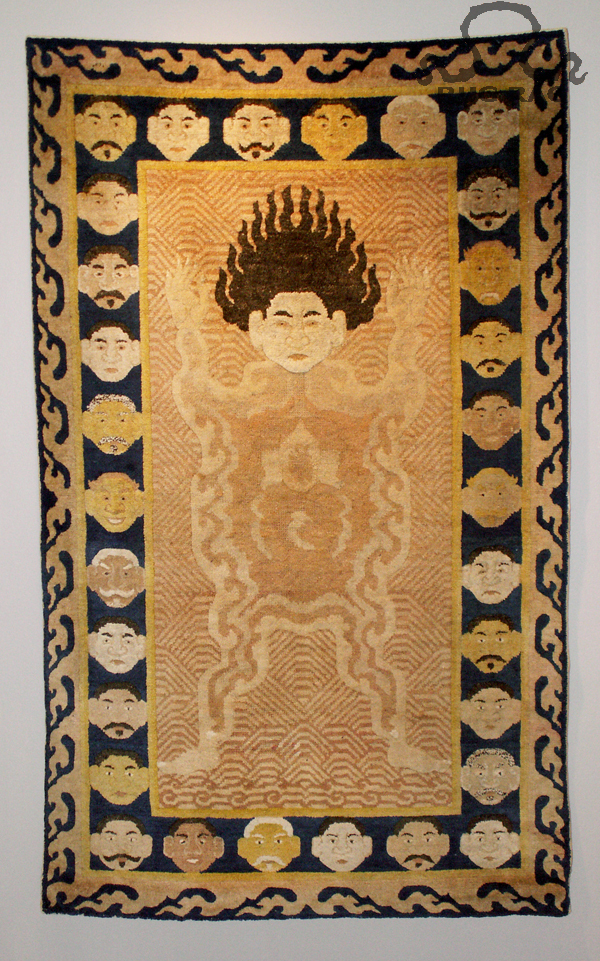 Rug 1: Antique Tantric Rug, Flayed Man, Gold on Blue