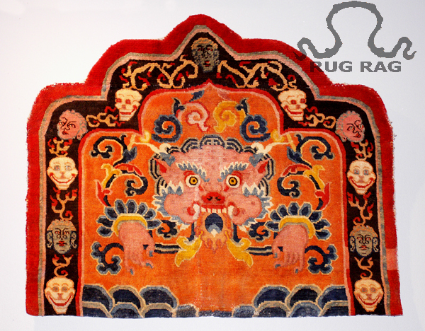 Rug 9: Kirtimukha Backrest Cover, Orange with Dragon