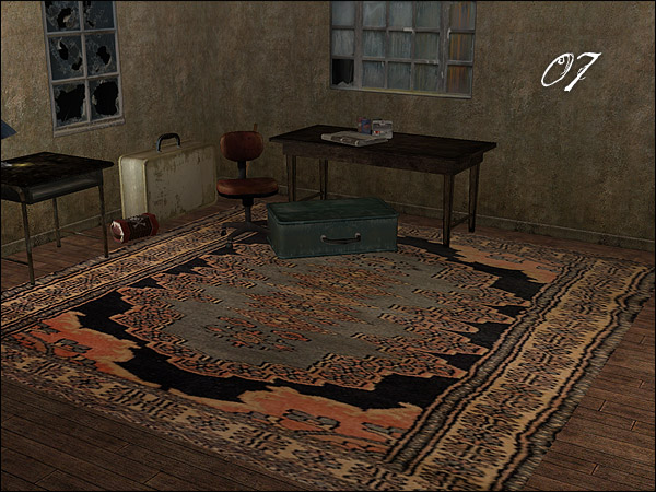 Sims this home of ours Rug 7: perhaps a Heriz or Serapi Design